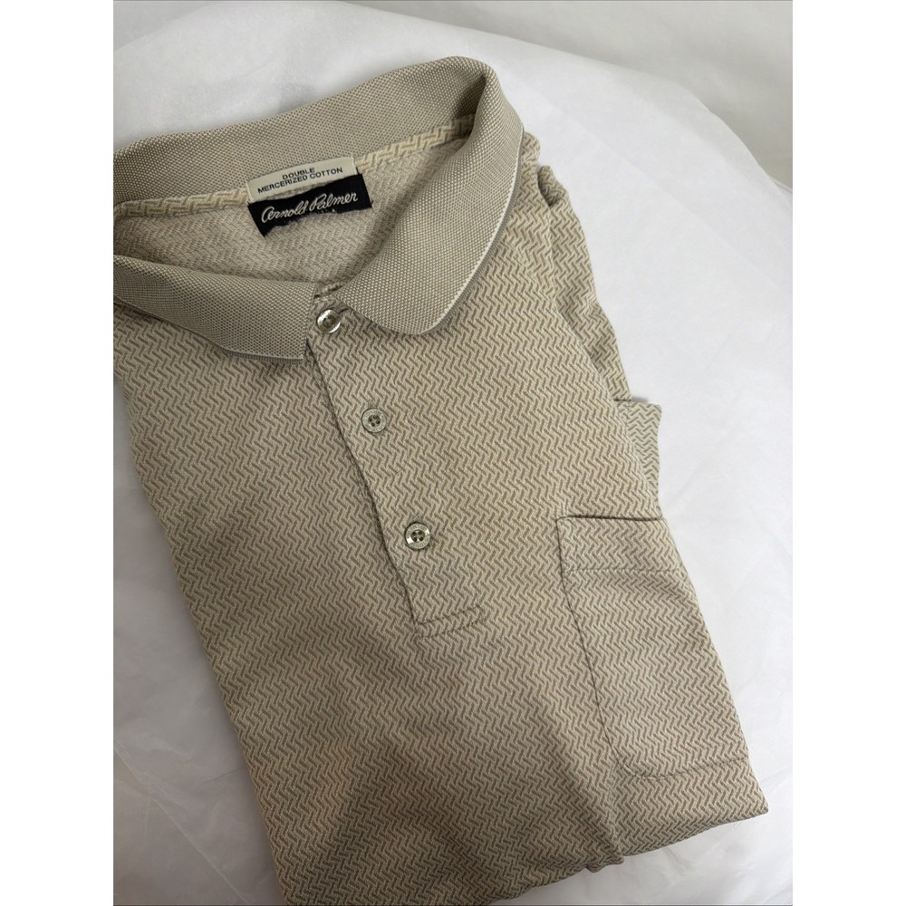 Vintage Arnold Palmer Polo Shirt Mens Large Brown Chevron SS Cotton 1/4 Button